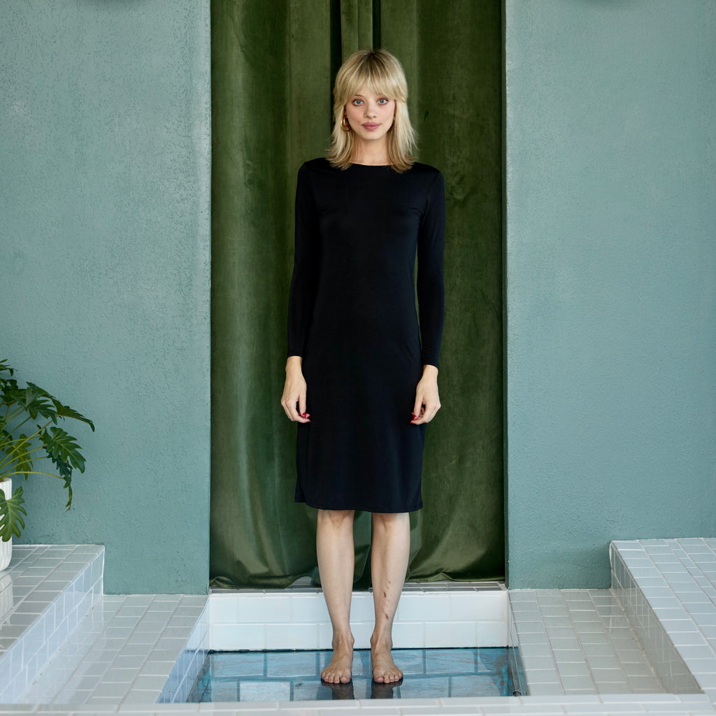 midi slip long sleeves BLACK Linear Collection