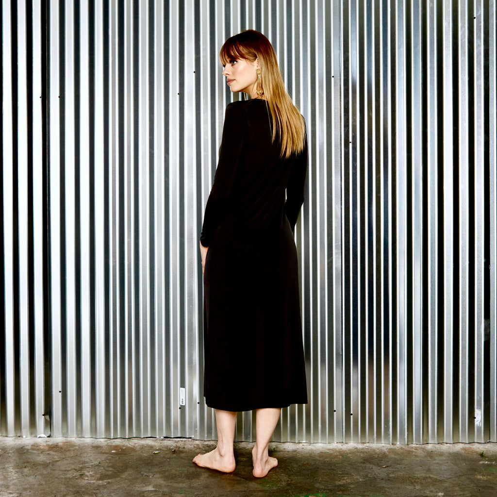 black long sleeve slip dress MeMoi Bonded Long Sleeve Slip