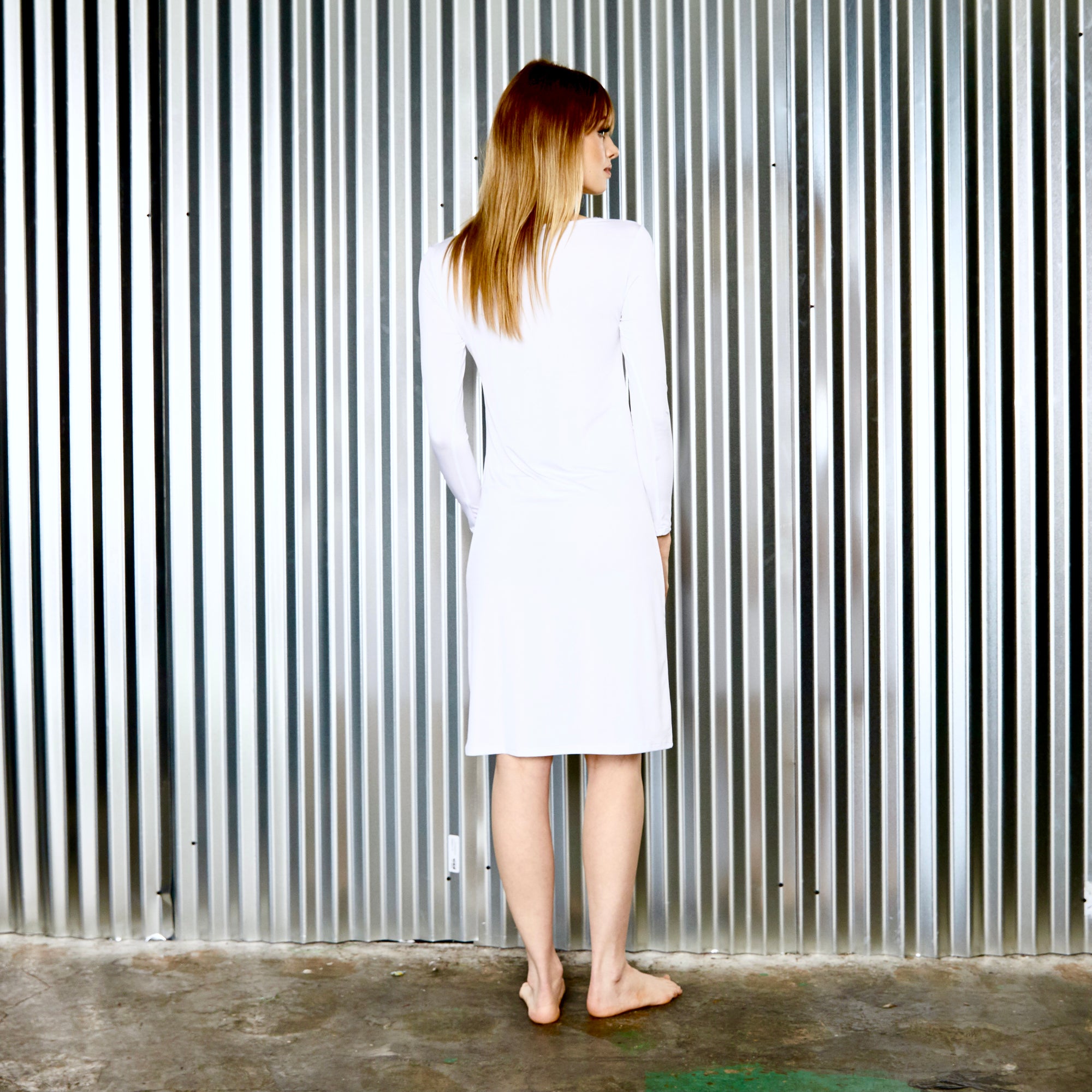 midi slip long sleeves WHITE | Linear Collection midi slip long sleeves WHITE | Linear Collection